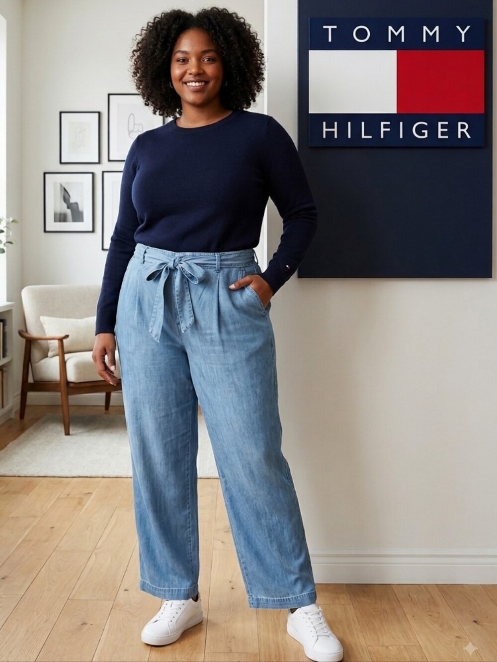 Tommy Hilfiger Light Blue Paperbag Tie-Waist Boyfriend Jeans